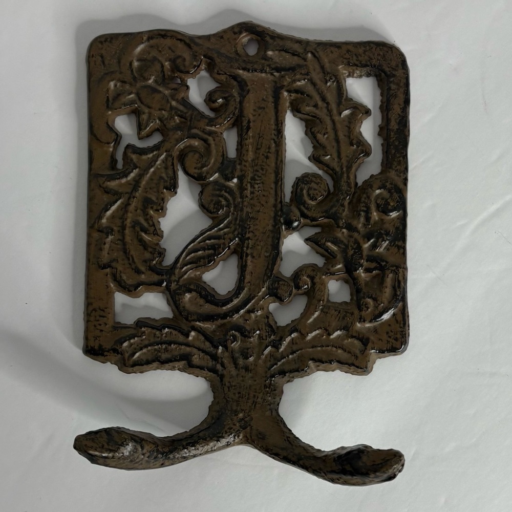 Letter J Metal Decorative Brown Wall Hook